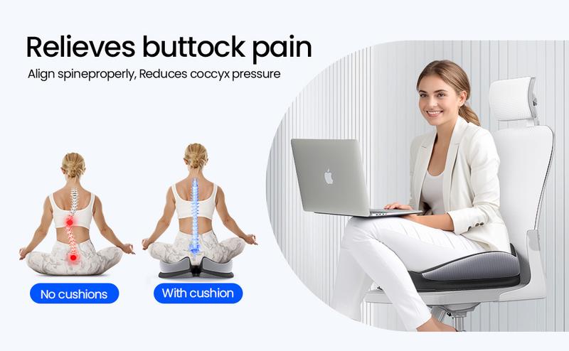 Benazcap Comfortable Office Chair Cushion, Memory Foam Coccyx Pain Relief Pad, Back Support Pillow, Non-Slip Design Ergonomic,Christmas gifts