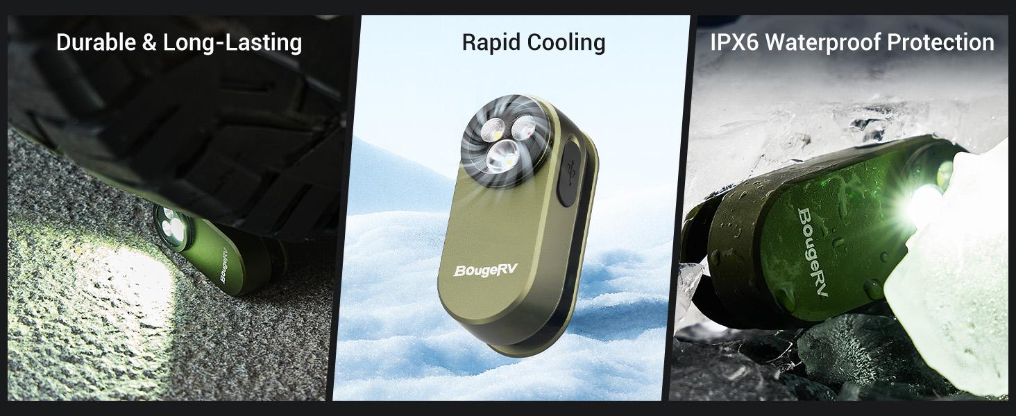 BougeRV Pocket Flashlights, Portable Clip Light, Bright 500 Lumens Mini Flashlight with 5 Modes, USB-C 600mAh Rechargeable, Magnetic Keychain Flash Light for Daily, Outdoor, Home, Work, Camping, Emergencies