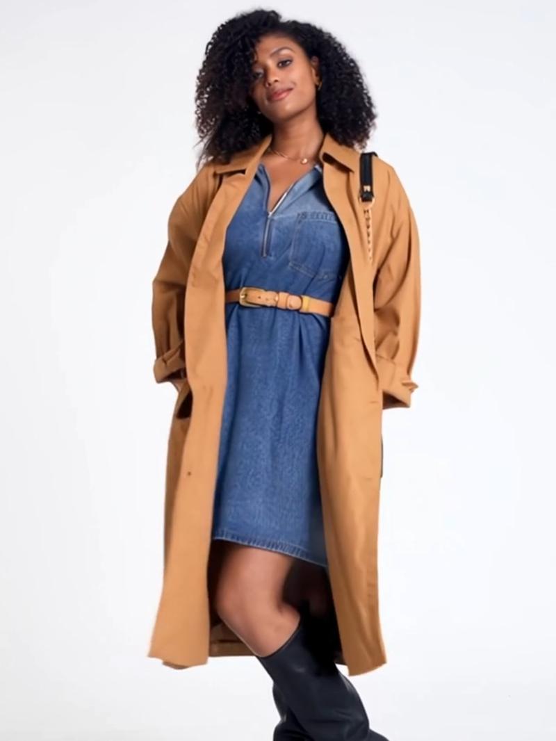 Elengatine Women's Denim Dress Half-Zip Collared Vintage Washed Blue Loose Fit Long Sleeve One Chest Pocket Trendy Casual Top for Daily Wear & Street Style Looks - Chic Autumn and Winter - Womenswear Suitable for all people, sizes range from XS - 5XL