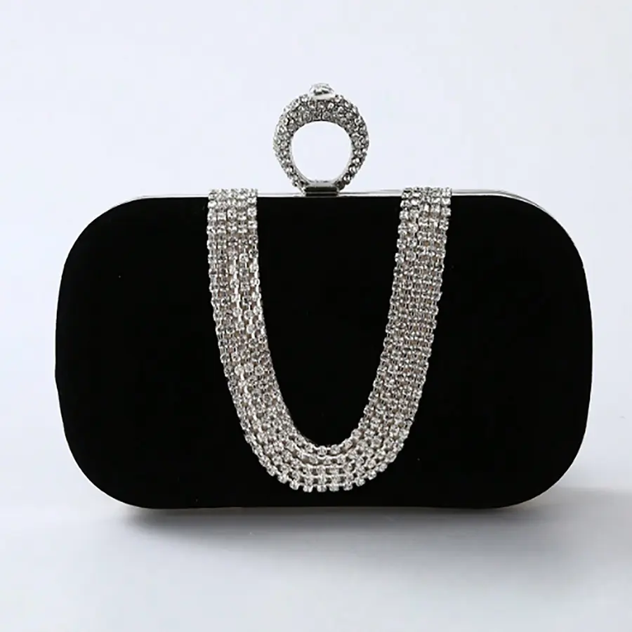 Handmade U-Shaped Chic Rhinestone Clutch - Diamond-Embellished Outdoor Casual Gym Bag for Banquet, Evening Events