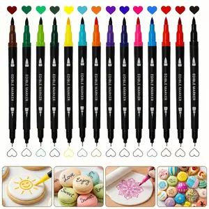 14pcs Edible Cookie Decorating Markers, Food Coloring Pens, Double-sided Food Grade Pens, Fine and Coarse Tips, for Decorating Gummy Paintings, Cakes, Cookies, Easter Eggs, Frosting, Macarons, and Christmas Candies.