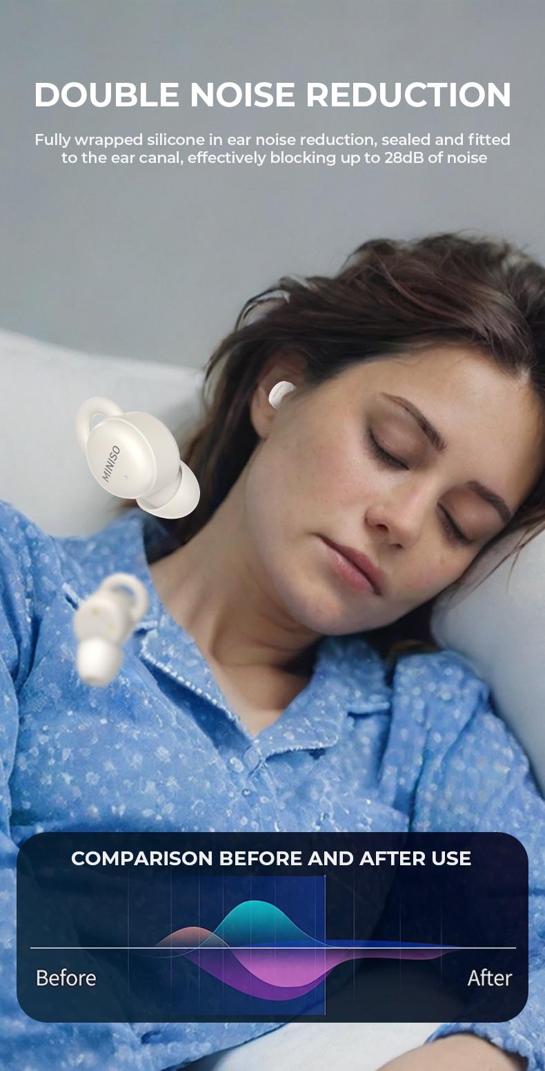MINISO X10 Sleep Earbuds,Bluetooth Earphones,Wireless Earbuds,Touch Control,Smooth Bluetooth 5.4,Sleep-Noise Cancelling,Fast Charging & Long Standby,Comfortable Soft Ear Tips.