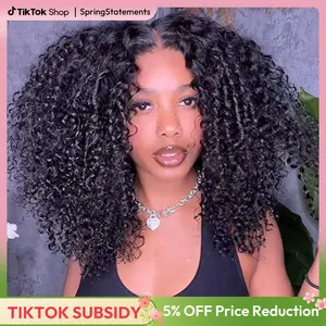 West Kiss Short Kinky Curly Ready Go Glueless Wigs Pre Cut Pre Bleached 7x4 Closure Wig 250% Density Human Hair Wig Pre Plucked 13x4 Lace Front Wigs SpringStatements