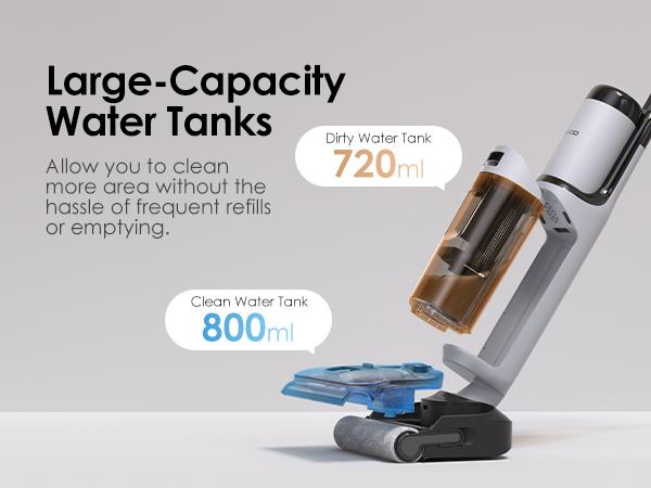 TINECO FLOOR ONE i5 Stretch Wet Dry Vacuum Cleaner 20kPa Powerful Suction 180° Lay-flat Anti-Tangle Dual-sided Edge Cleaning 30 Minutes Runtime Large Capacity Water Tanks, Cordless Stick Vacuum