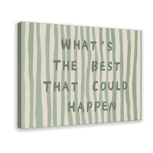 What's The Best That Could Happen Canvas Wall Art, Green Stripe Motivational Quote Poster, Daily Positive Affirmations Wall Decor, Uplifting Typography Print for Bedroom
