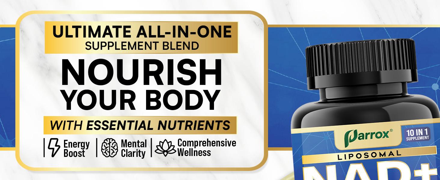 Parrox NAD+ Supplement - NMN Alternative | NR | Magnesium | Resveratrol Complex | Anti-Aging Support Healthcare | Vitamin Dietary Supplement - Made in USA - 60 Capsules