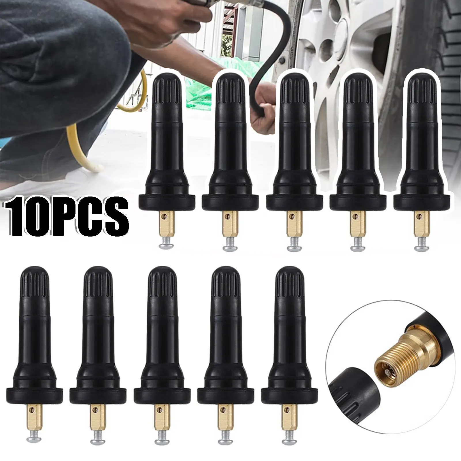 10-Pack TPMS Rubber Valve Stem Service Kit - Tire Pressure Sensor Replacement for 17-20008, 20008, 20018 - Fits Chevy, GMC & More