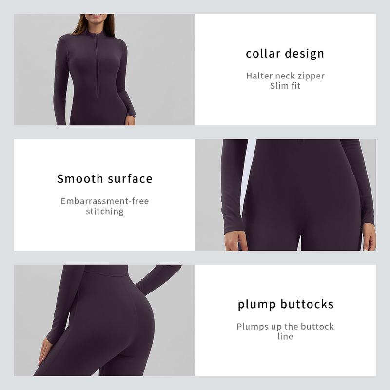 Tenwolf Women's Sports Jumpsuit Autumn Winter Thick Fleece Lined Zippered Slimming Yoga Romper Suitable for Fall/Winter