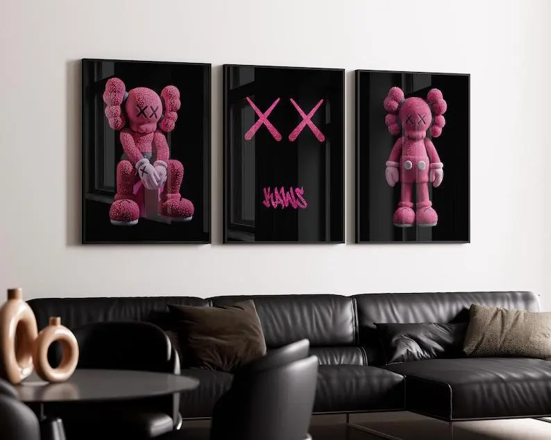 Pink Diamond Hypebeast Figure Poster, Set of 3,Hypebeast Figure,kaws graffiti,Printable Minimalist Hypebeast Decor,DIGITAL DOWNLOAD