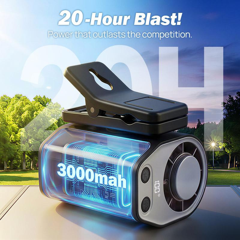 JOYTUTUS Car Clip On Fan with LED Display - 360° Rotation, 100 Speeds Adjustable, USB Rechargeable Personal Cooling Fan 1800mAh Battery
