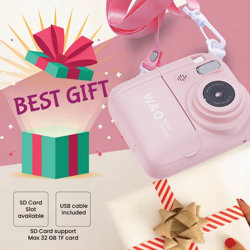 W&O Instant Print Camera , Birthday Gifts Girls Boys Age 3-12, HD Digital Video Cameras Toddler, Portable Toy 3 4 5 6 7 8 9 10 Year Old Girls Boys Mini Photo Booth