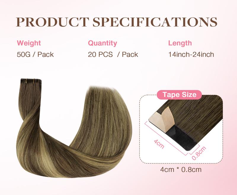 GOO GOO Invisi Edge Tape in Hair Extensions Straight Human Hair, 14inch-24inch 20pcs 50g, Seamless Injected Tape, Virgin Remy Hair, Natural Look