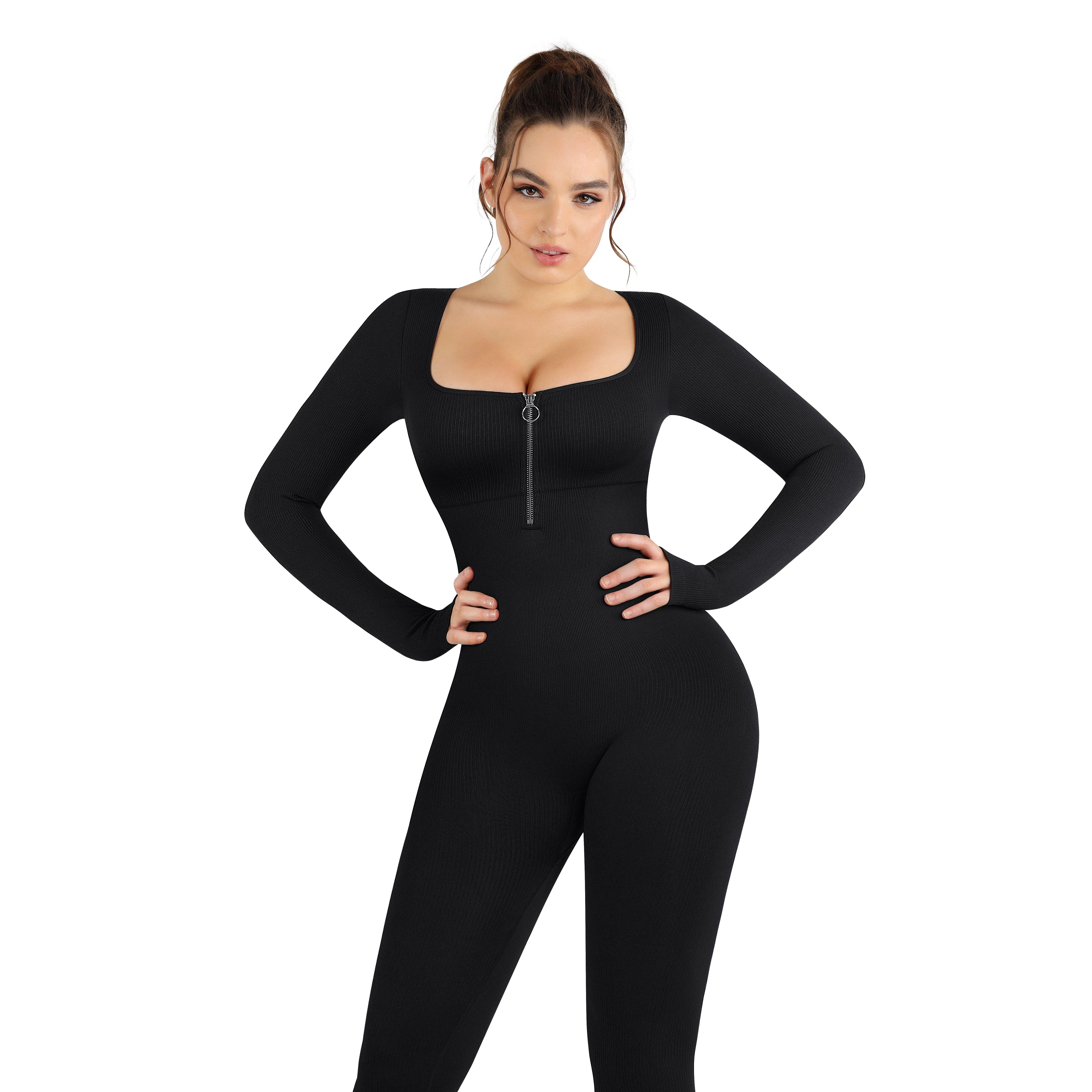 FeelinGirl One Piece Sports Jumpsuit for Women Long  Seamless Zipper Fall 2023 Yoga Workout Set
