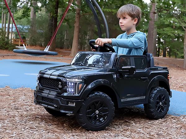 Hikiddo Kids Ride on Car Licensed Ford-Shelby F-150 24V Electric Car Toys for Kids Toddlers w Remote 400W Motor with Bluetooth Music Player Storage Trunk & Three Point Safety Belt