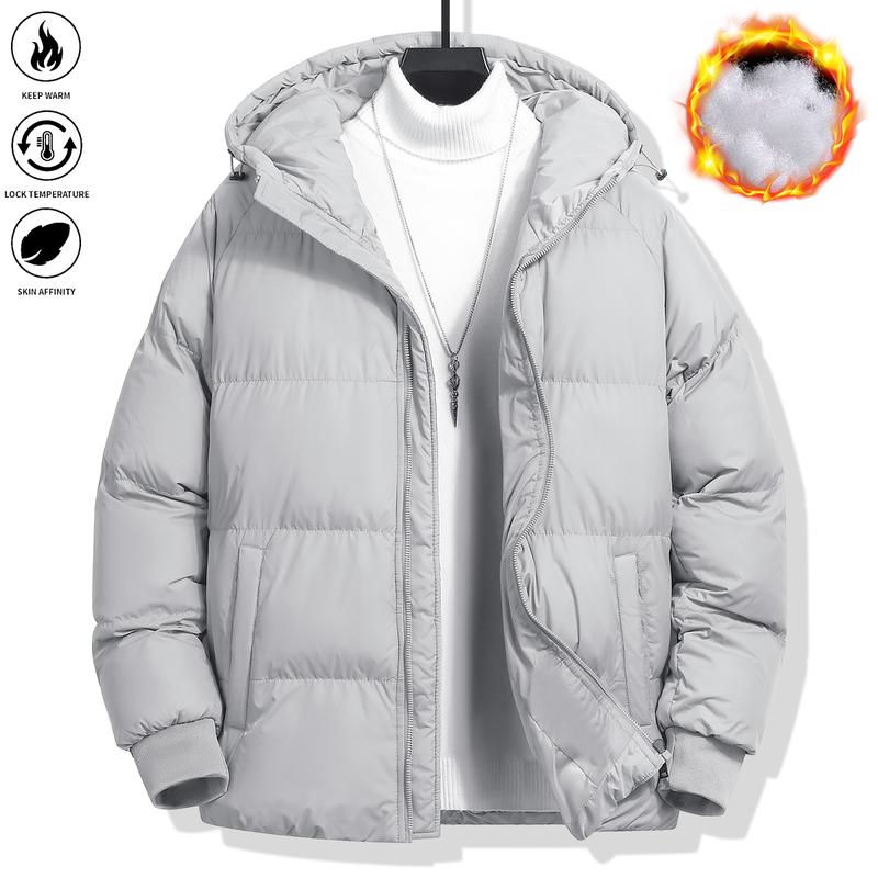 Men's Plain Pocket Zip Up Thick Warm HoodedPuffer Coat, Regular Fit Long Sleeve PaddedWinter Coat,Menswear, Cold Weather GearMens Clothing, Jackets for Men, Jackets,Men's Clothing