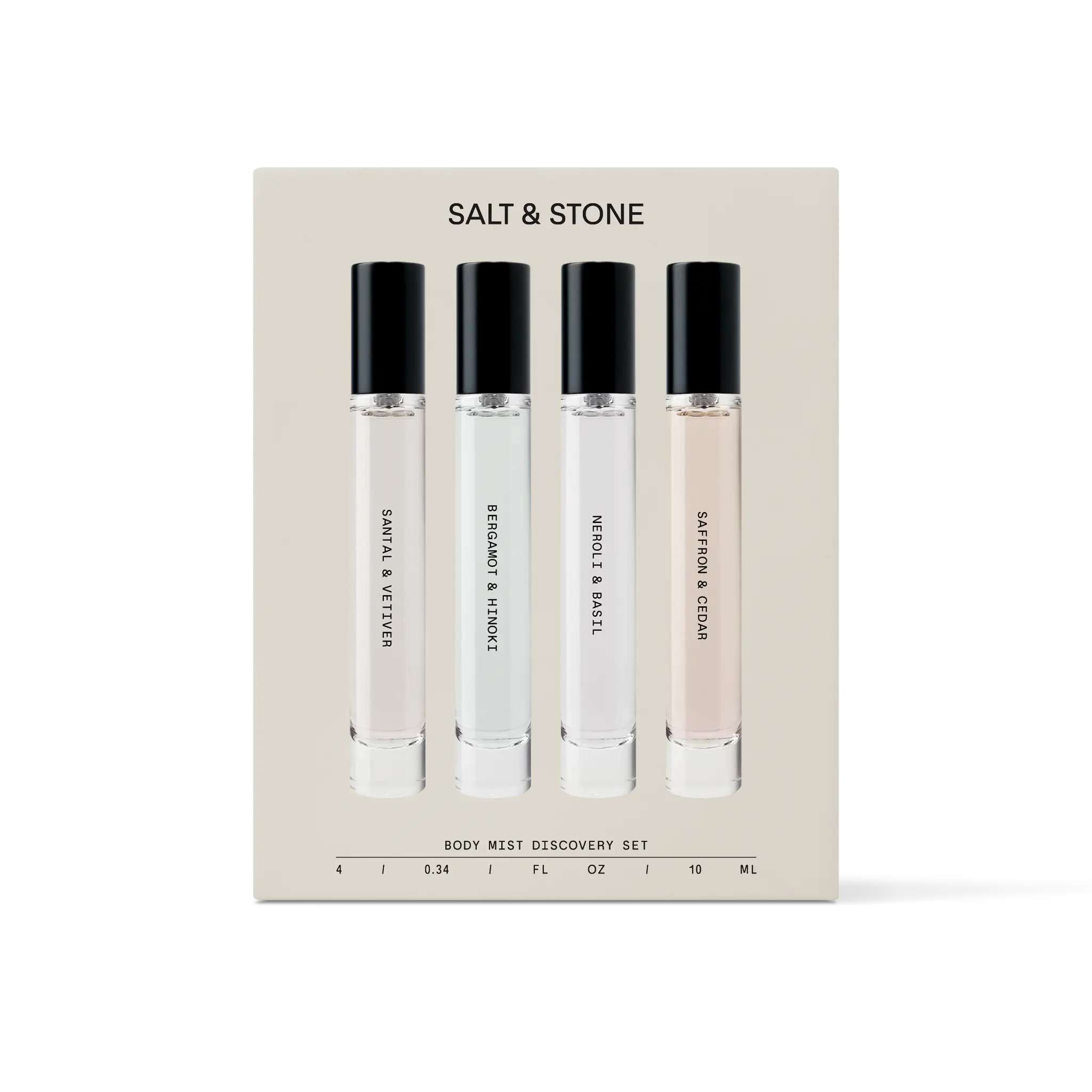 Salt & Stone Body Mist Discovery Set - 4 Award-Winning Scents for Skin Clothes & Hair - Unisex Signature Scent 10 ml Travel-Size Perfume Mist, Hair and Body Mist, Unisex Perfume, Fragrance