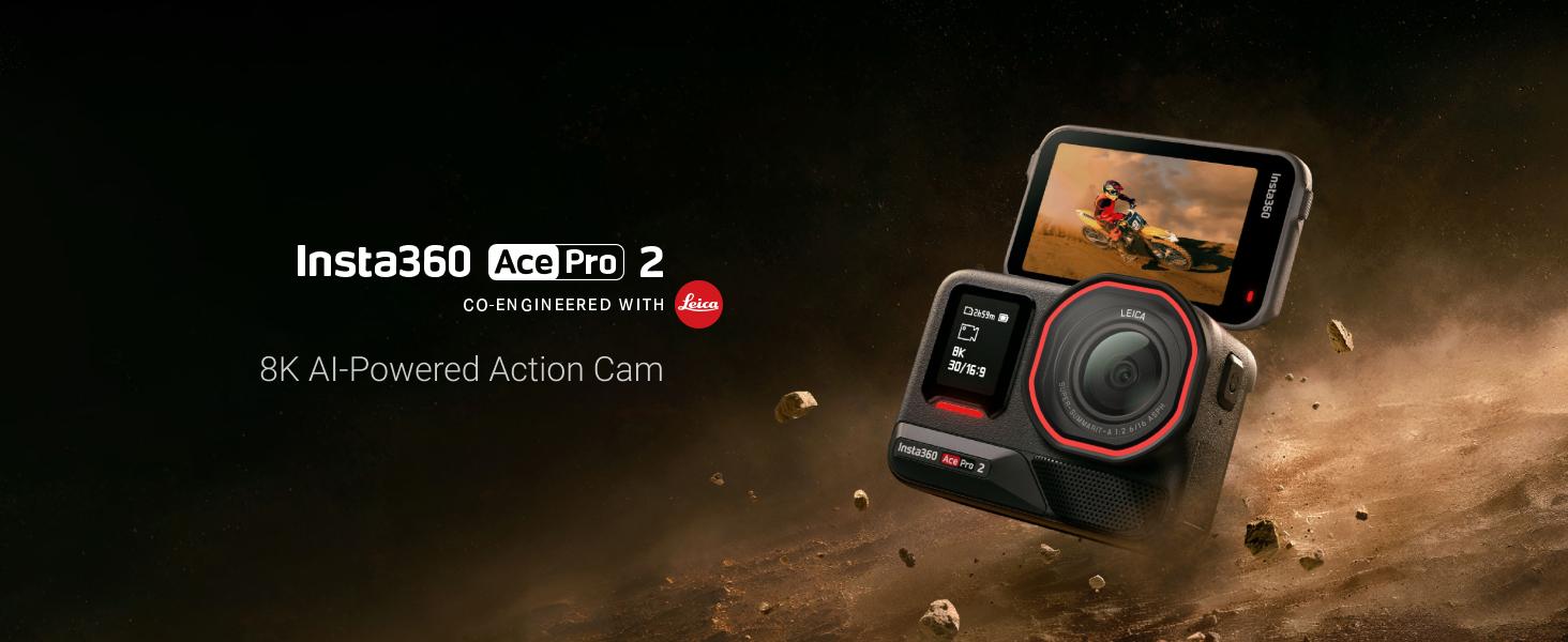 Insta360 Ace Pro 2 - 8K Waterproof Action Camera Co-Engineered with Leica, 1/1.3" Sensor, Dual AI Chip, Leading Low Light, Superior Audio, Flip Screen & AI Editing for Vlogs