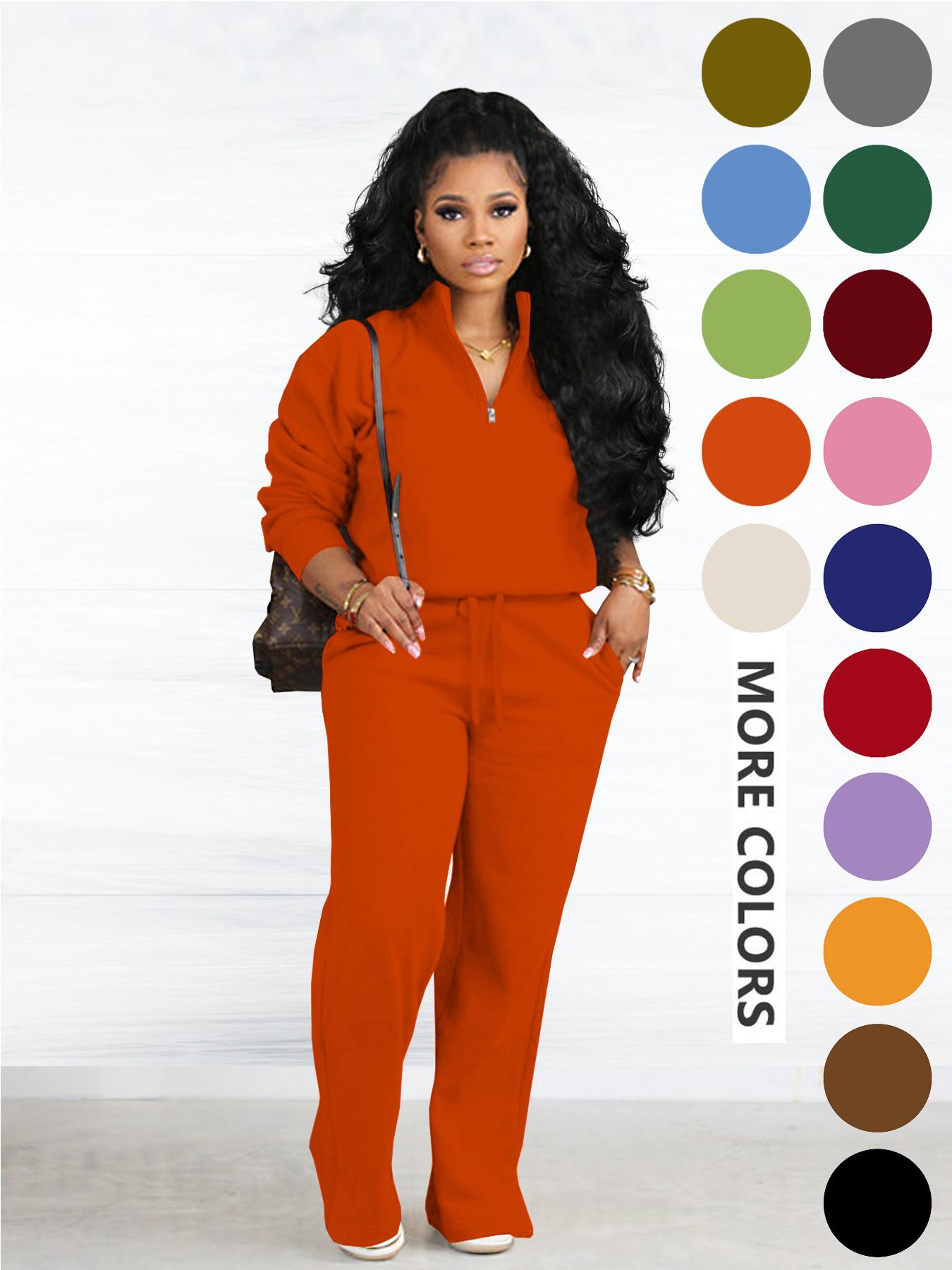 Women's Two-piece Set Solid Zip Up Funnel Neck Sweatshirt & Drawstring Waist Pants Casual Fall Winter Workout Sets Cozy Drop Shoulder Long Sleeve Top Pocket Trousers for Daily Outdoor Wear