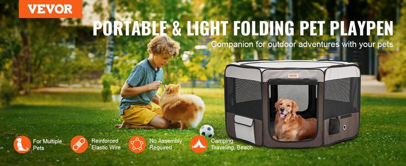 VEVOR Foldable Pet Playpen, TikTokShopBlackFriday, 46 inch Portable Dog Playpen, Crate Kennel for Puppy, Dog, Cat, Premium Waterproof 600D Oxford Cloth, Removable Zipper, for Indoor Outdoor Travel Camping Use