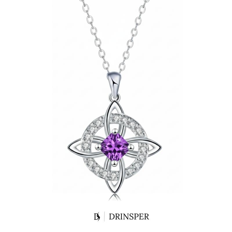Drinsper Witches Knot Pendant Necklace for Women Girls Birthstone By Month Zirconia Hecate Dark Goddess of Witched Celtic Knot Design Tetragrammaton Collar De Amuleto De Protecion Pendientes Wiccan Pagan Fashion Jewelry Accessory Chrismas Gift for Mom