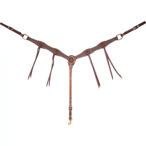 Martin Saddlery 1.5"  Chocolate Roughout Breast Collar with Rosettes and Strings