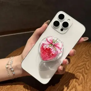Pink Strawberry Heart Phone Grip – Cute Romantic Coquette Pop Socket – Valentine Gift