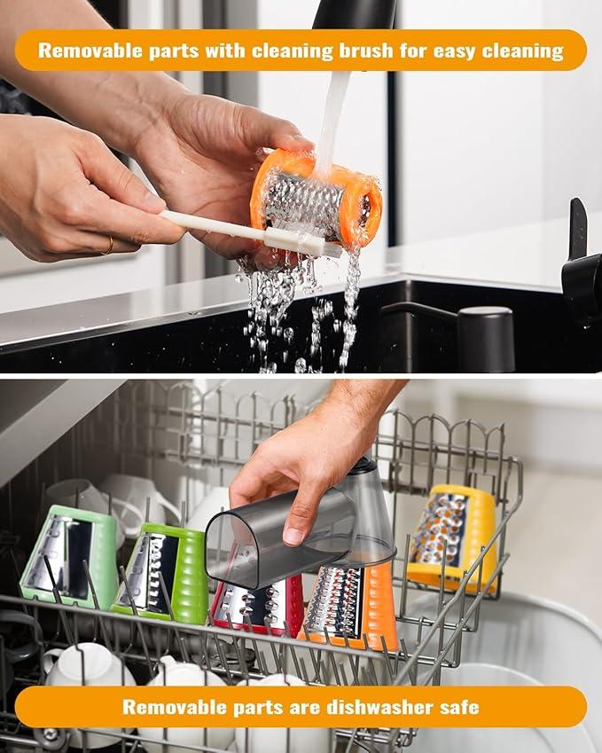 Electric Rotary Grater Salad Shooter - 5-In-1 Multi-Functional Cheese Grater with Safety Push Bar, One-Touch Operation, and Interchangeable Cones Vegetable Slicer Vegetable Cutter Kitchen Utensils small kitchen gadgets