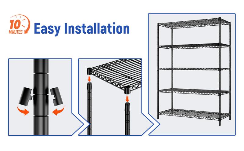【Storage essentials】Raybee 5-Tier 71‘’H Garage Shelving,Adjustable Metal Wire Storage Shelves Units for Laundry,Kitchen,Pantry Organizer & Closet Rack,Bookshelves & Kitchen storage shelves,Space-saving shelves,Essential for homemakers and parents,Black 【Storage essentials】Raybee 5-Tier 71‘’H Garage Shelving,Adjustable Metal Wire Storage Shelves Units for Laundry,Kitchen,Pantry Organizer & Closet Rack,Bookshelves & Kitchen storage shelves,Space-saving shelves,Essential for homemakers and parents,Black