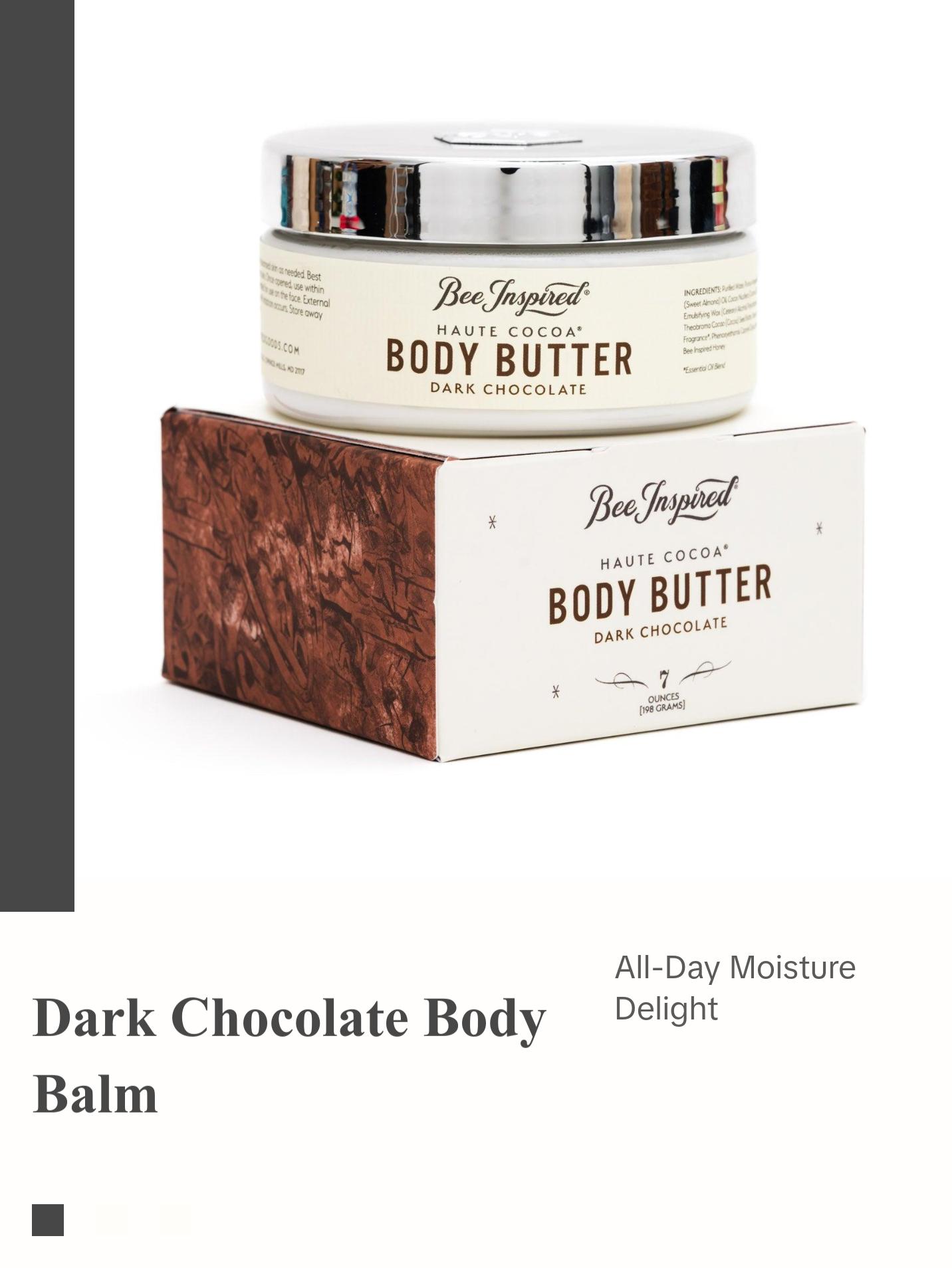 BeeInspired Haute Cocoa Honey Body Butter - Dark Chocolate Scented, 7 oz, Moisturizer for All Skin Types, Handmade in America, Free of Petrochemicals & Dyes