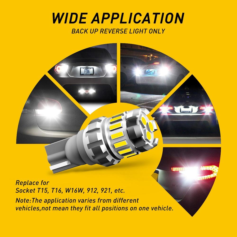 AUXITO 912 921 LED Bulb Reverse Light Bulb 6500k White, 906 922 W16W T15 LED Backup Light Bulb, 2400LM 300% Brighter Mini Size LED Light Bulb, Pack of 2