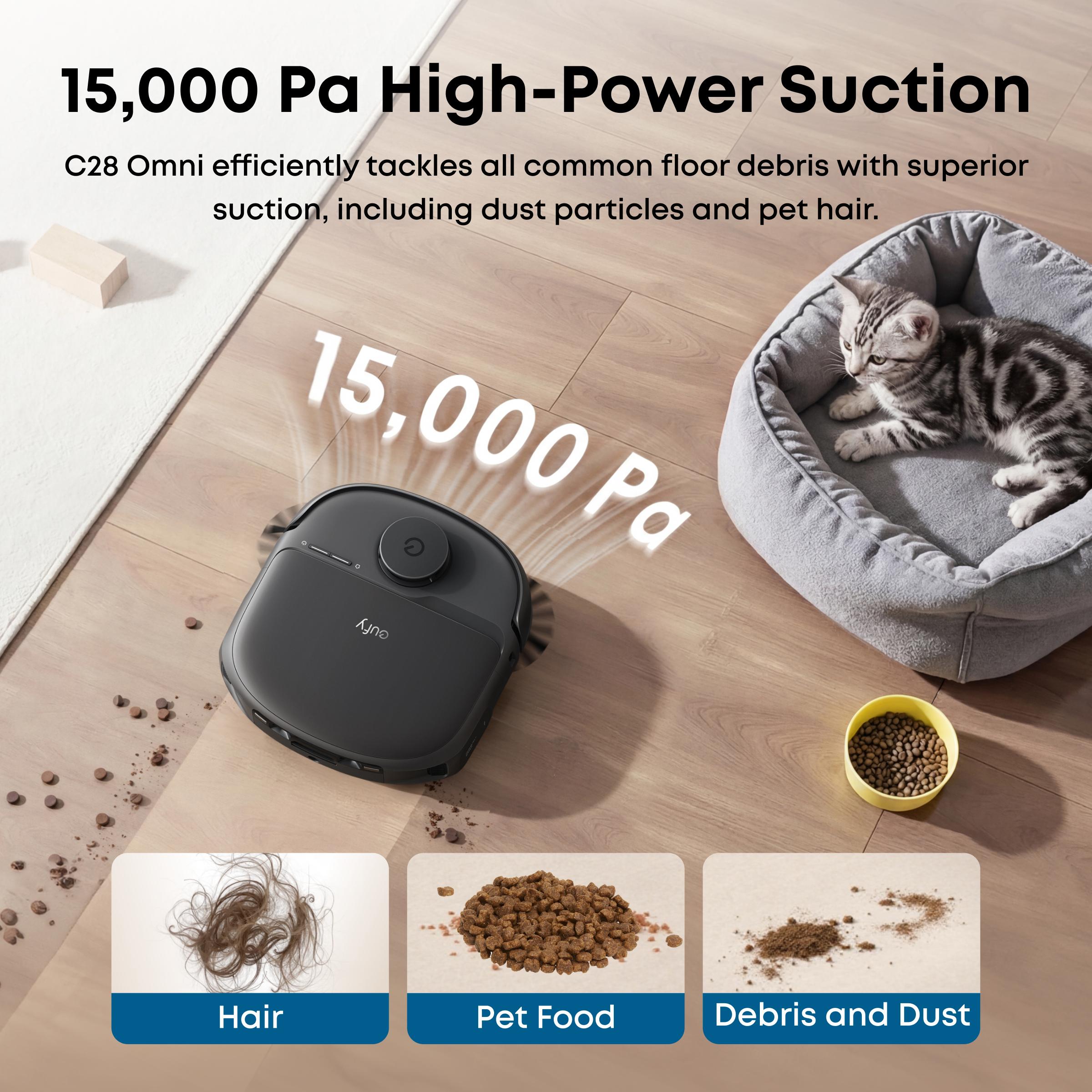 【Upgrade C20】eufy C28 Robot Vacuum and Mop Combo, HydroJet Self-Cleaning Roller Mop, DuoSpiral Detangle Brush, 15,000 Pa Turbo High Suction, 5-in-1 Robot Vacuum and AI Obstacle Avoidance