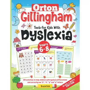 Orton Gillingham Tools For Kids With Dyslexia. 100 activities to help children with dyslexia differentiate and correctly use “b”, “d”, “p” and “q” letters. 6-8 years. Black & White Edition. Paperback – August 20, 2021