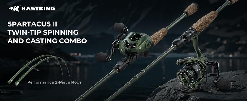 KastKing Spartacus II Twin-Tip Fishing Rod and Reel Combo, Spinning & Casting Combo, Fishing Poles and Reels Combo, KastFlex IM6 Graphite Blanks, 2-Piece Rods with Extra Tips