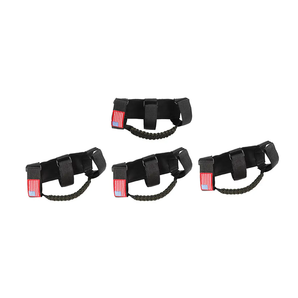 Car Interior Roll Bar Grab Handles with PVC Rope - 4 Items/Set, Double-Stitch, Comfortable Grip, Easy Installation, Fit for Jeep Wrangler JK, JL, JT, Available in Army Green, Red, Purple, Black