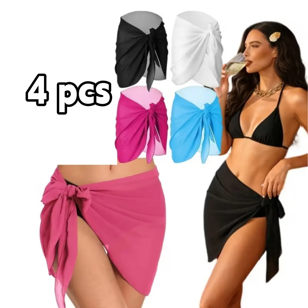 4 Piece Women's Sarong Set, Short Chiffon Swimsuit Cover Up Skirt for the Beach, Quick-Drying Fabric