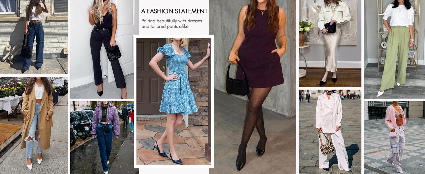 Coutgo Women's Slingback Kitten Heels Closed Pointed Toe Wedding Party Dress Pumps Shoes