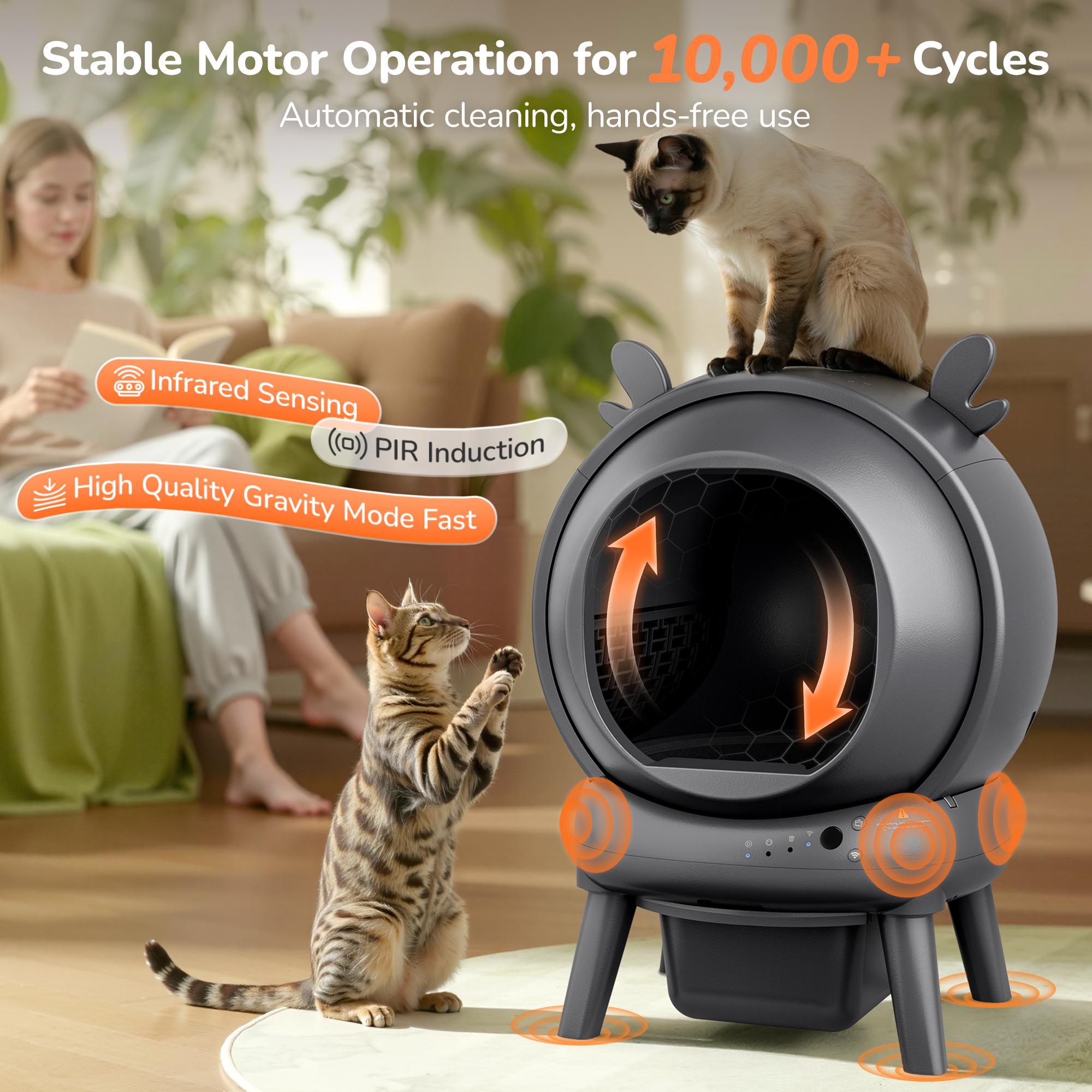 Furrykiddy Automatic Self Cleaning Litter Box, Cat Litter Box with APP Control, 65L Globe & Dual Safety Sensors, Robot Litter Box, 1 Roll Garbage Bags and Litter Mat, <35DB, for Multiple Cats