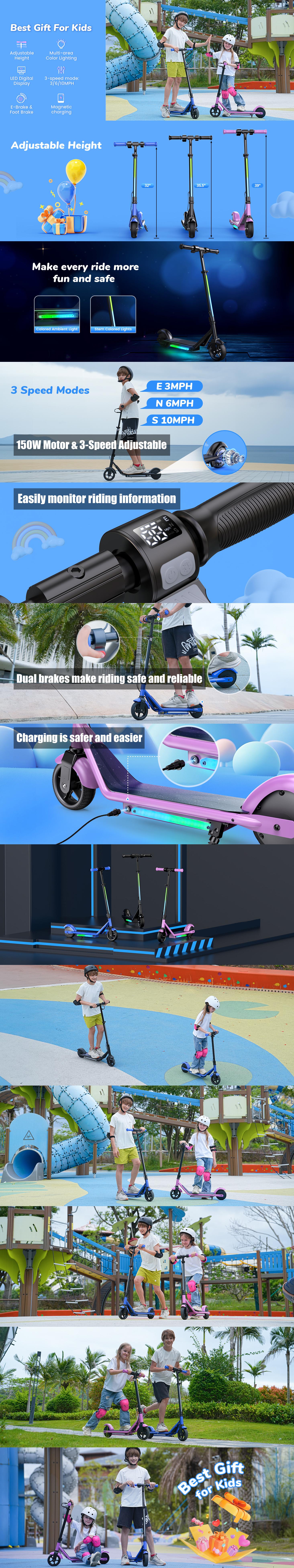 [Black Friday]I-k3 Max & I-k3 Pro Electric Scooter For Kids 200W/150W Motor 3-Level Height Adjustment, Dual Brakes, Colorful Lights, Smart Display & Ideal Gift for Kids Ages 6-14