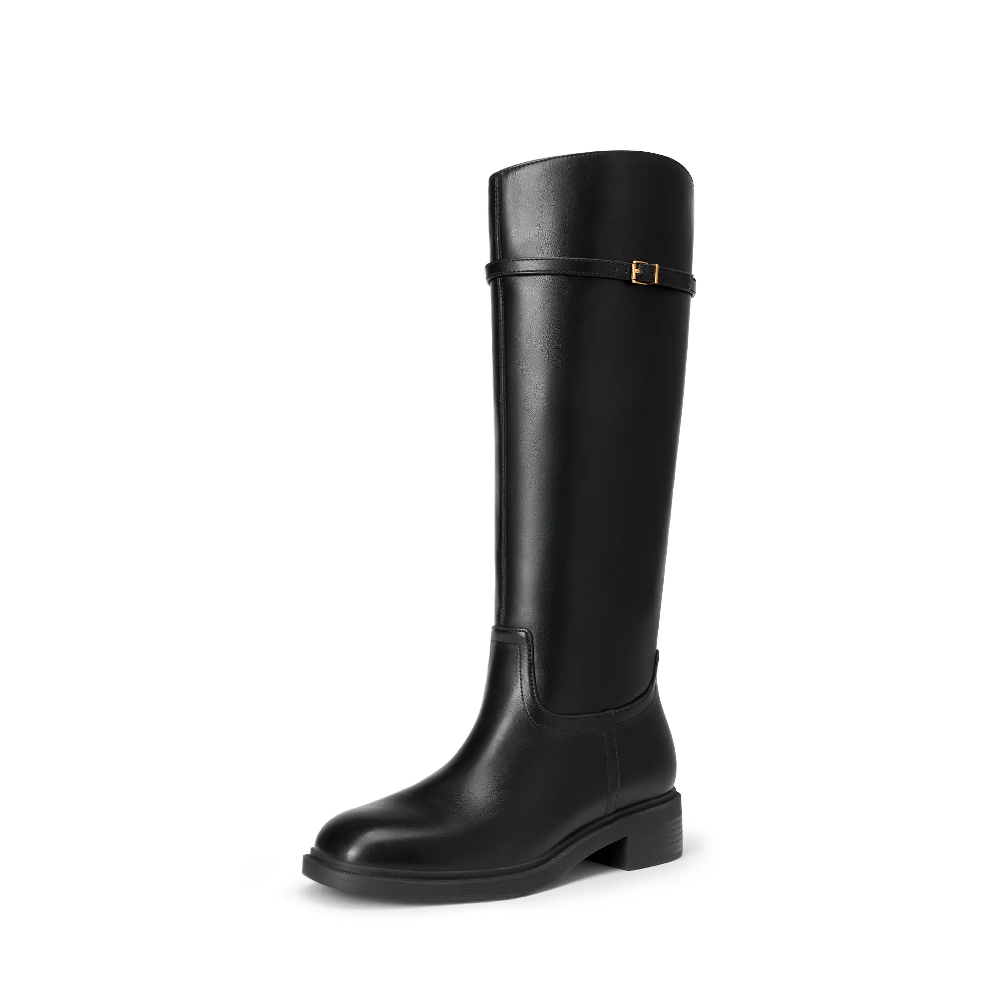 DREAM PAIRS Knee-High Buckle Strap Riding Boots | Round Toe Straight Shaft Knee-high Easy Pull-on Adjustable Metal Buckle 5mm Foam Insole Faux Suede & PU Leather Tall Boot, Foam Sole