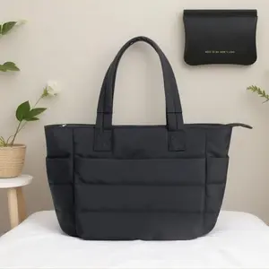 Women's Solid Color Quilted Tote Bag,Lightweight Puffer Design Shoulder Bag for Trave&Work , Casual Trendy Versatile High-quality Daily Commuting Bag,Commuter Tote Bag. Laptop Large Hobo Purse with clinical  bag .tape closure Christmas gift