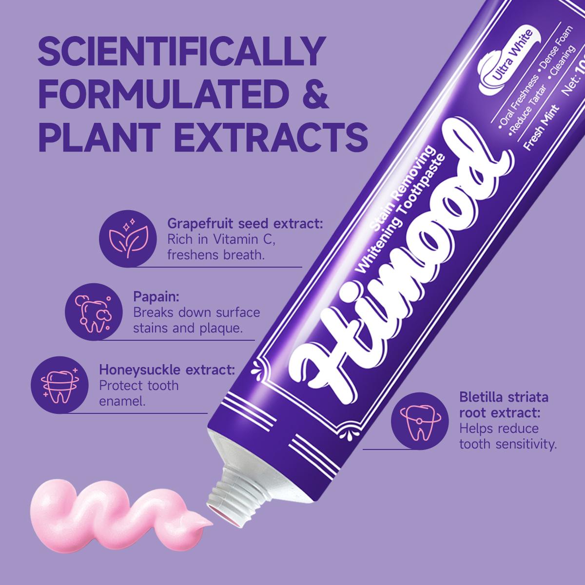 Himood Gentle Whitening Toothpaste Fluoride-Free with Natural Extracts Fights Stains Sensitivity Strengthens Enamel Long-Lasting Fresh Breath 100g Oral Gentle Repair Cleanse Foam