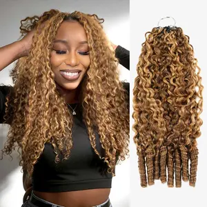QVR Seamless Burmese Curly Feather Crochet Hair Highlight #P4/27 Machine Made Human Hair Extensions