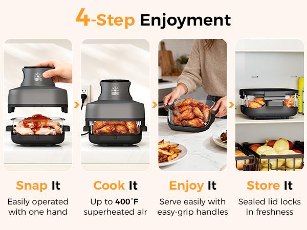 4-in-1 Portable Glass Air Fryer - 1500W, 4.2QT & 1.6QT Dual Glass Containers with Lids, Non-Toxic, 400°F Precise Heat, Max Crisp | Bake | Air Fry | Recrisp, Microwave, Freezer & Dishwasher Safe