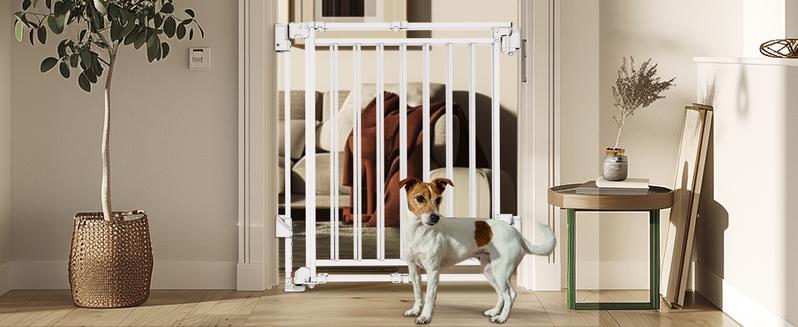 Baby Gate for Stairs Doorways & Kitchen, 26.4"-43" W x 29" H, No Bottom Bar Dog Gate, One-Handed Auto-Close, Hardware Mount Safety Gate for Dogs & Toddlers, Black