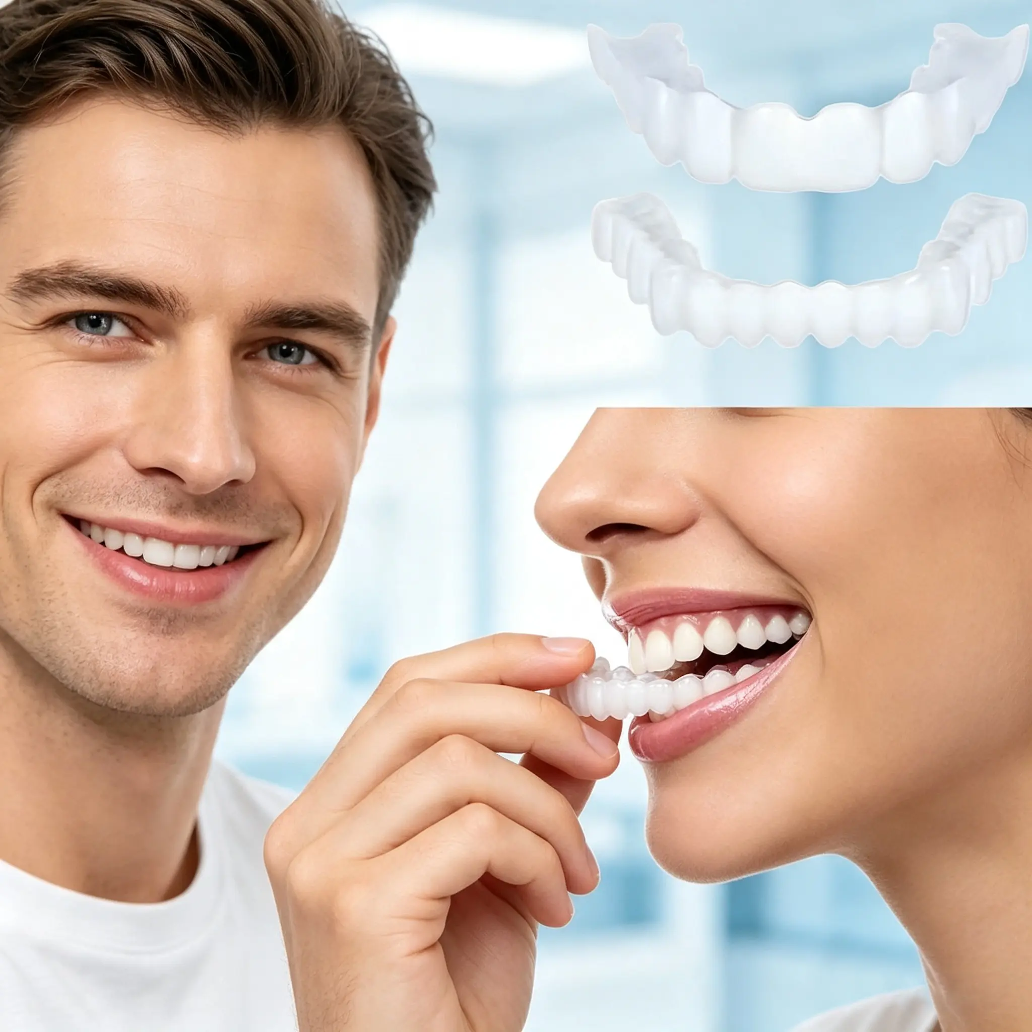 Silicone Simulated Oral Dental Braces - 32g Cosmetic Teeth Whitening Braces for Dentures, Coffee Stain Correction, Instant Confident Smile & Portable Use