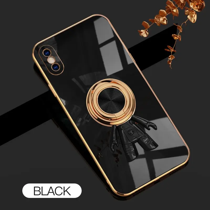 For iPhone X 6D Astronaut Electroplated Ring Stand Phone Case HNTKR-0026