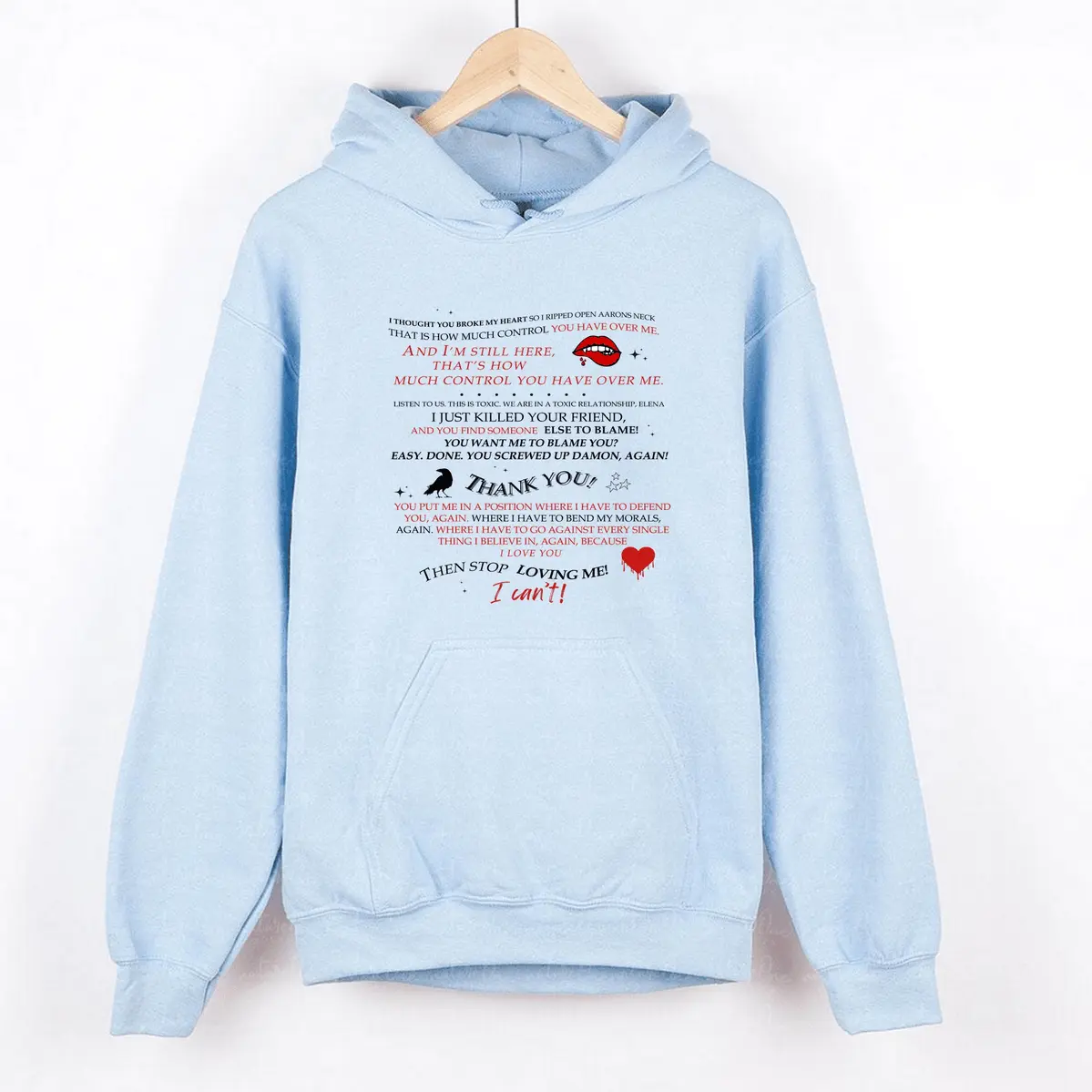 Women's Damon & Elena Graphic Print TV Clothes Casual Pullover Hoodie/Sweatshirt, Vintage The Vampire Diaries Cotton War Letter Top, Christmas Gift for Men & Women