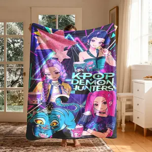K Pop Demon Hunters Flannel Blanket Large Size Soft Lightweight Perfect for Bed Sofa Office Camping Travel Christmas Gift