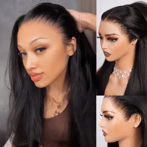 [HOT] Megalook 13x6 Glueless Lace Frontal Wig Pre-Everything Ear To Ear Natural Hairline HD Lace Skin Melted Silky Straight 220% Density Human Hair Wigs With Drawstring