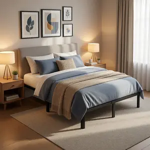 Full Size 3500 lbs Heavy Duty Metal Bed Frame with 14" Storage Space needs Mattress Ready Noise-Free Anti-Slip Design for Double Single Beds Thick Steel Slats Latex